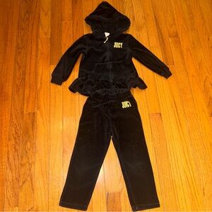 3T Juicy Couture Black Velour Hoodie Set with Gold Accents